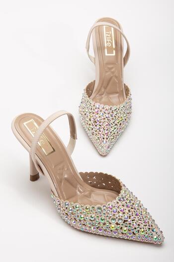 SUİNS SHOES Suins Lamira Özel Tasarım Kadın Taş İşlemeli Topuklu Lastikli Abiye Ayakkabı