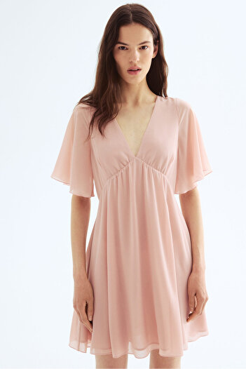 H&M V Yakalı Şifon Elbise