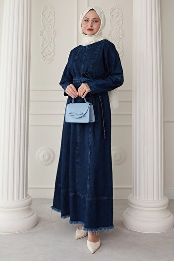InStyle Dark Blue Denim Dress with Full Seam Detail