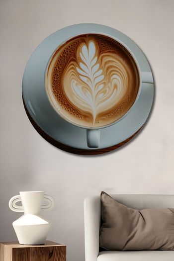Teona Ahşap Latte Sanatı Ahşap Dekoratif Yuvarlak Salon/Ofis/Ev Çerçeve Görünümlü Tablo Kahve Tutkusu