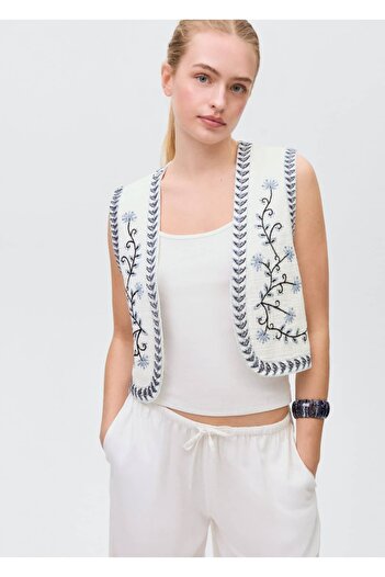 Mango Teen Φλοράλ κεντημένο crop γιλέκο