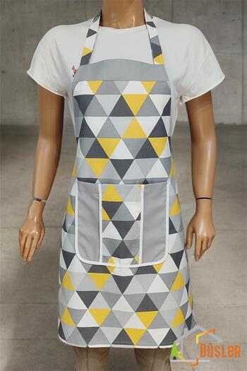 DÜŞLER EV TEKSTİLİ Geometric Patterned Kitchen Apron with Pockets