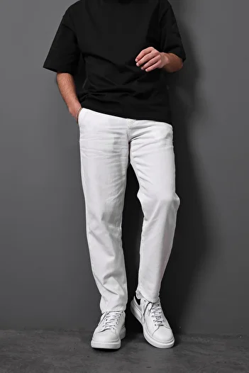 Slatra Men's Ecru Gabardine Fabric Trousers