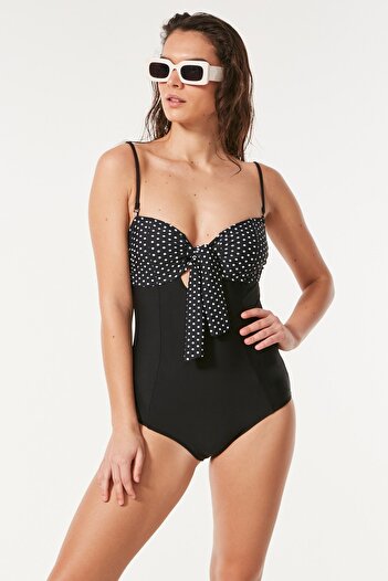 C&City Black Thin Strap Covered Swimsuit - 7507