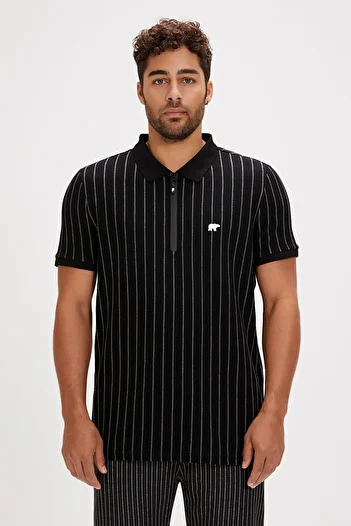 Bad Bear Theo Poloneck Black Polo Neck Zipper Men's T-Shirt