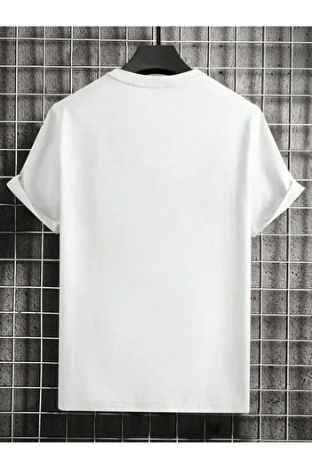 DUBU BUTİK Los Angeles Single Jersey T-Shirt - White Oversized Crew Neck Short Sleeve T-Shirt