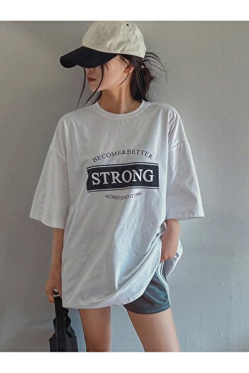 Sweetline Strong Single Jersey T-Shirt - Λευκό εμπριμέ μπλουζάκι με λαιμόκοψη