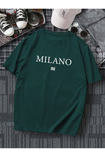 DUBU BUTİK Milano Single Jersey T-Shirt - Green Oversize Crew Neck Short Sleeve T-Shirt