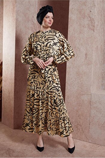 Alvina KUŞAKLI DESENLİ ELBİSE 44509