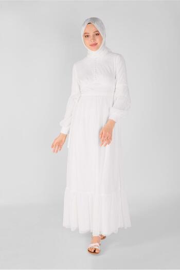 Alvina Buttoned Buttoned Tulle Dress 41405