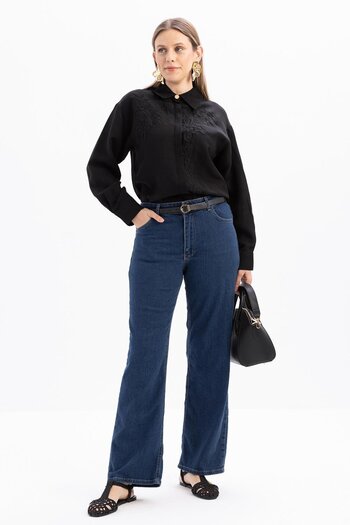 ALLDAY Dark Blue-Wide Leg Denim Trousers