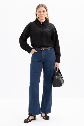 ALLDAY Dark Blue-Wide Leg Denim Trousers