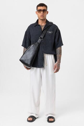 VAMOSCLO Belt Detailed Baggy Lyocell Trousers Ecru