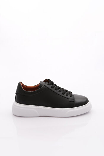 DGN Men's Sneakers Shoes Genuine Leather Black Antique White 221525