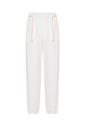 VAMOSCLO Belt Detailed Baggy Lyocell Trousers Ecru