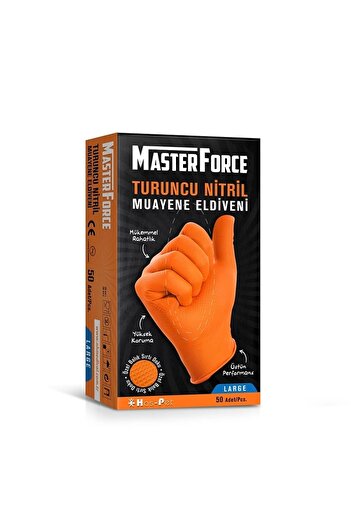 Has-Pet Master Force Orange Nitrile Gloves Powder Free (L)