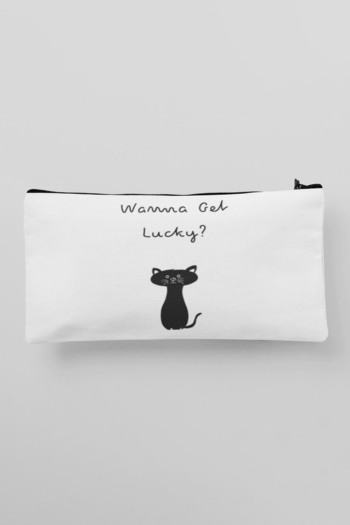 qoeuyl boutique Wanna Get Lucky Котик-талісман з принтом, тканинна косметичка, пенал, гаманець