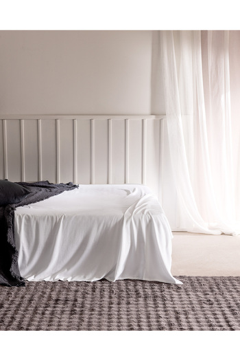 Madame Coco Ciel Double 100% Cotton Elasticless Satin Bed Sheet - White