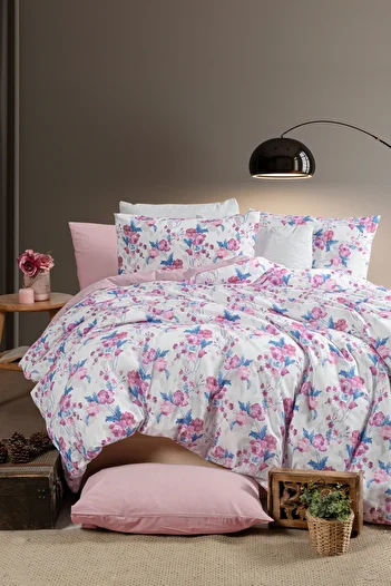 MyStory Home Set cuvertură dublă cu cearșafuri elastice Roseto-Dried Rose
