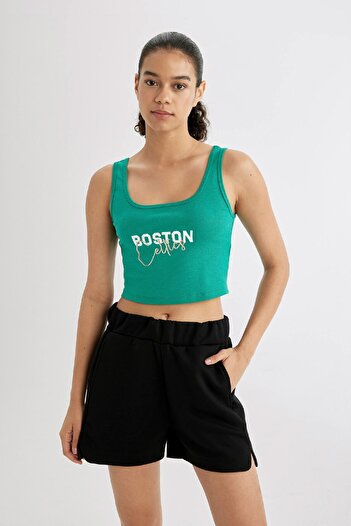DeFacto Defactofit Nba Boston Celtics Cropped Fit Crew Neck Rib Tank Top C4915Ax24Sm