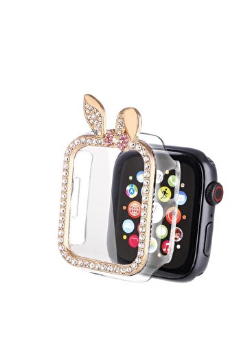UnDePlus Apple Watch 10 Serisi 42mm 3D Figürlü Taşlı Ekran Koruyuculu Sert PC Kasa Koruyucu