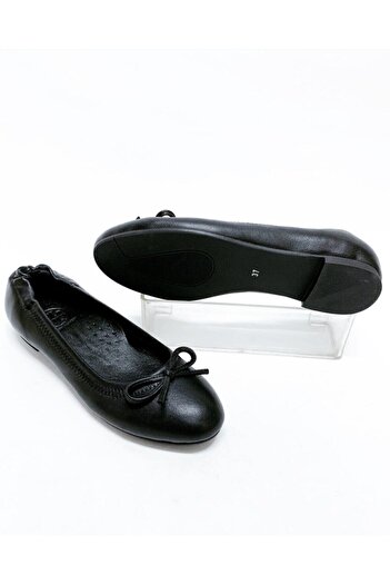stok83 Women's Black Genuine Leather Ballerinas
