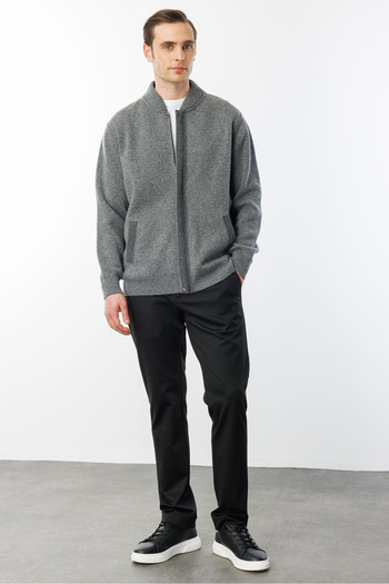Desen Triko Men's Knitwear Coat Smoked - Woven Zippered Pocket