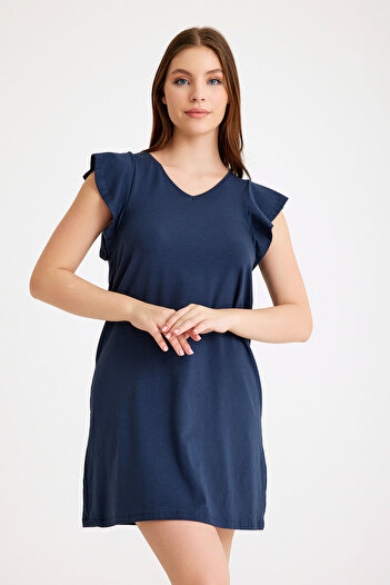 Dennis Denise Black Cotton Lycra Flounce Nightgown