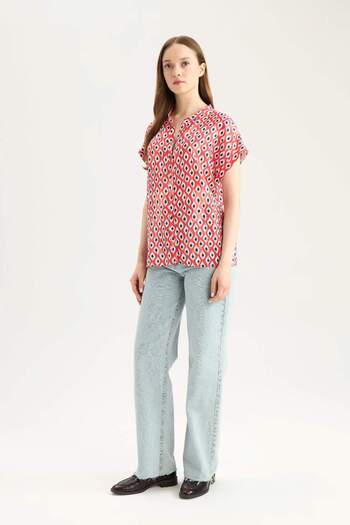 DeFacto Regular Fit Apache Collar Print Short Sleeve Shirt I6173Az25Sm