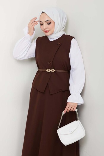 benguen Brown Vest Skirt Suit 5704
