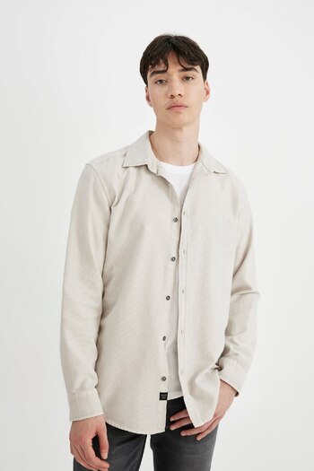 DeFacto Slim Fit Dar Kesim Pamuklu Basic Düz Uzun Kollu Gömlek A4644AX24AU