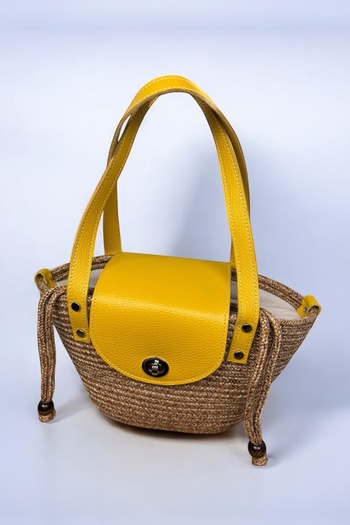 MaVaux Lily Genuine Leather Jute Straw Look Inner Lined Shoulder Bag