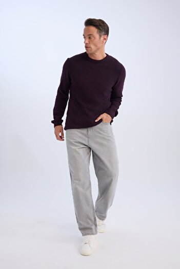 DeFacto Standard Fit Regular Cut Crew Neck Textured Basic Plain Knitwear Sweater R1175Az24Wn