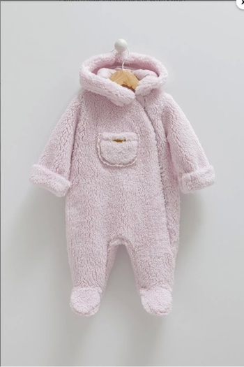 Caramell Baby Girl Dark Pink Plush Jumpsuit Warm and Soft Winter Baby Romper