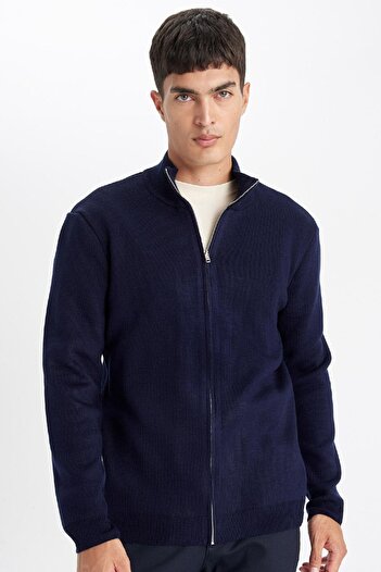 DeFacto Standard Fit Normal Cut Stand Collar Zippered Knitwear Cardigan C8158Ax24Au