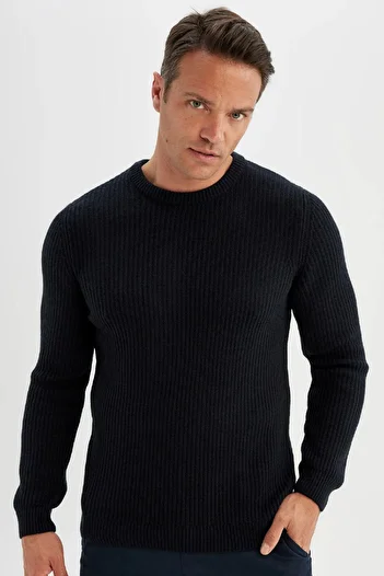 DeFacto Standard Fit Regular Cut Crew Neck Textured Knitwear Sweater C8814Ax24Wn