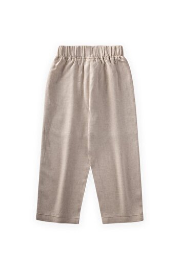Cigit Natural 2-7 Years Old Contrast Stitched Linen Trousers
