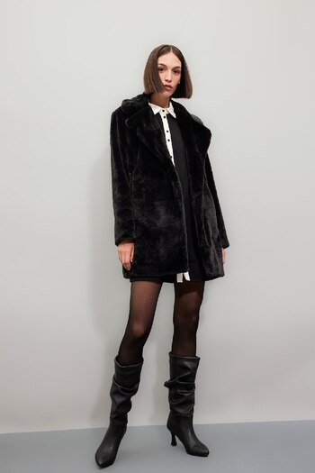 DeFacto Oversize Long Plush Coat - Snap Closure, Pockets A4650Ax24Wn
