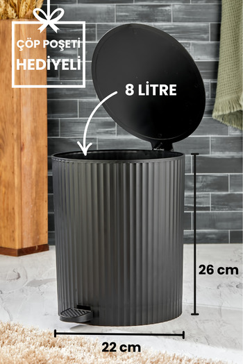 Homie ESTE - Yuvarlak Pedallı Çöp Kovası - Çizgili Kapaklı - Banyo Mutfak