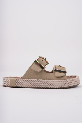 meyra'nın ayakkabıları Women's Skin Orthopedic Sole Double Buckle Straw Slippers