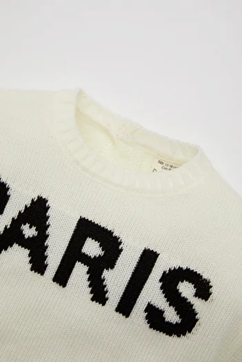 DeFacto Baby Girl Letter Printed Crew Neck Knitwear Sweater C8089A524Au