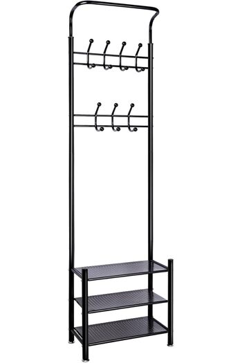 Generic Metal Clothes Hanger Organizer and Clothes Rack with Hooks and 3 Shoe Racks | Black 190x52x30 cm