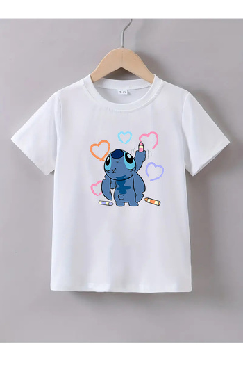 makiteks Tricou Imprimat Fata 5-14 Ani Bumbac Calitate Lilo Stitch