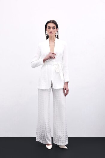 Sateen Ecru Color Wide Leg Trousers