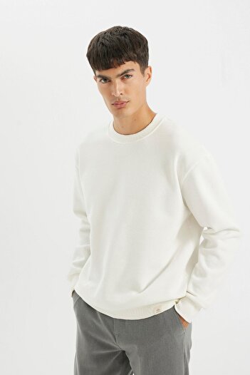 DeFacto Oversize Wide Fit Crew Neck Thick Basic απλό φούτερ T5139az24au