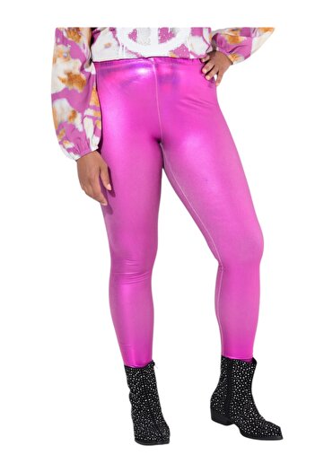MAMAYAGA Women's Elastic Waist Shiny Large Size Curve High Waist Sports Stylish Leggings
