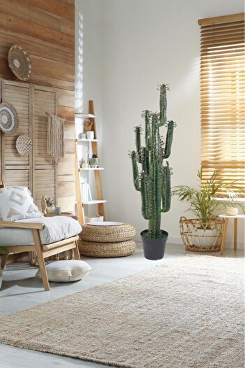 Nettenevime Yapay Çiçek Kaktüs Ağacı Siyah Saksıda 145*37cm 10 Kollu
