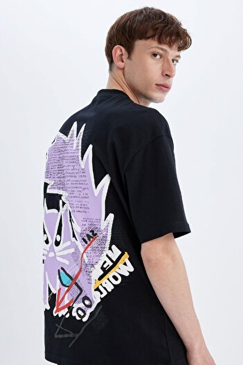 DeFacto 100% βαμβακερό Comfort Regular Fit Άνετη εφαρμογή Crew λαιμόκοψη με στάμπα μπλουζάκι με κοντό μανίκι C5679AX24HS