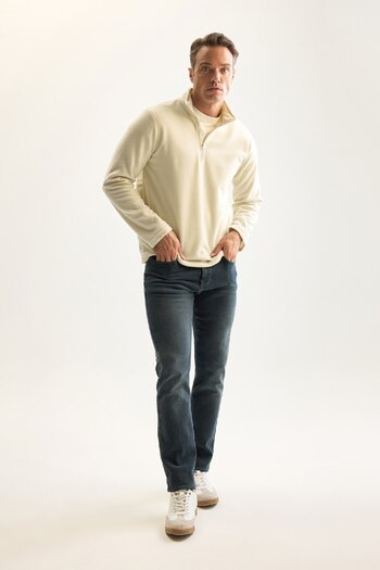 DeFacto Ecru Non-Pilling Cold Proof Regular Fit Stand Collar Zippered Fleece Sweatshirt Y3996Azns