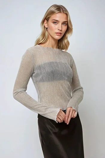 Hiccup Glittery Crew Neck Corded Blouse